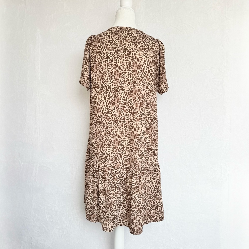 A NEW DAY V Neck Mini Dress XS Leopard Short‎ Sleeve Ruffle Hem Slip On Casual - Picture 11 of 11